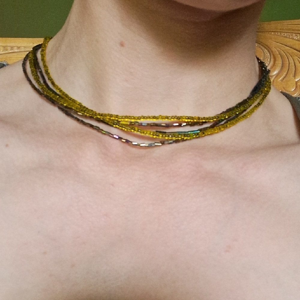 Green and Dark Multicolor Beaded Necklace